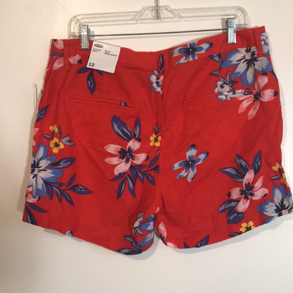 Nwt Old Navy everyday Shorts Orange Red Tropical Floral Linen Blend size 12 - Picture 4 of 11